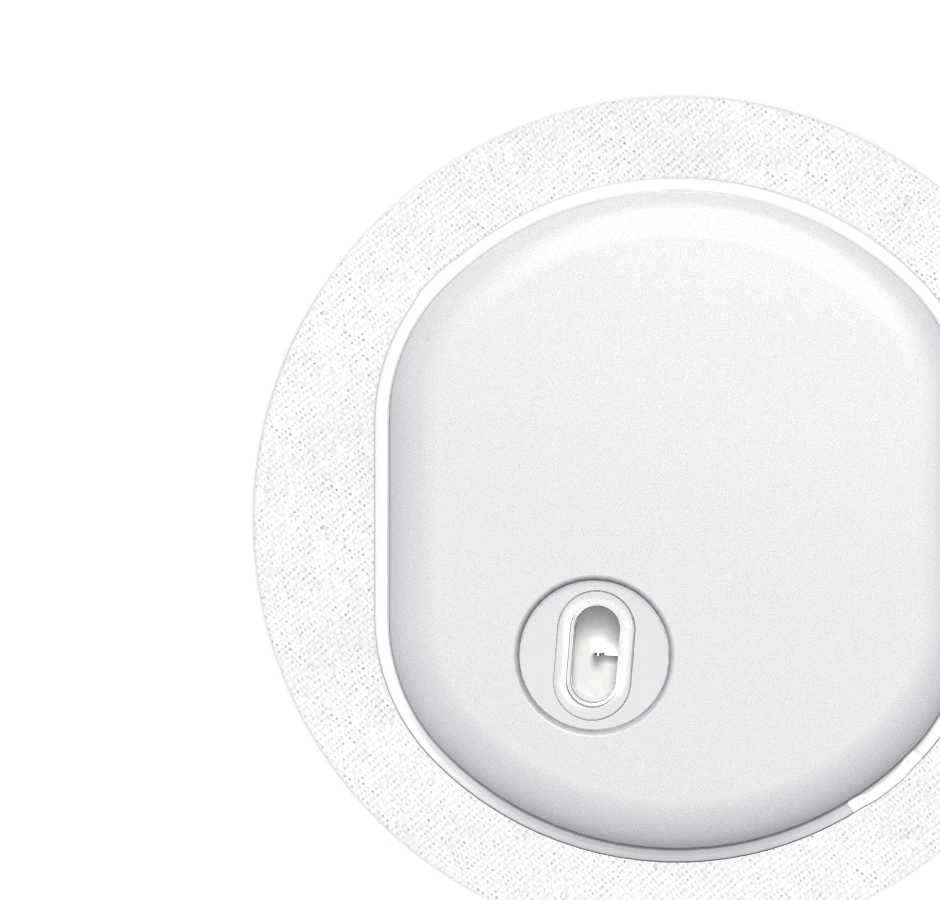 Low-profile white IntelliGO Free CGM sensor and adhesive